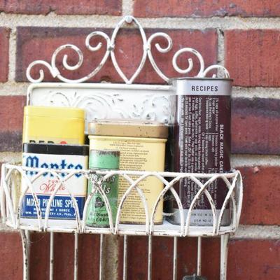 Lot H-4: Vintage Metal Shelves with Vintage Tins
