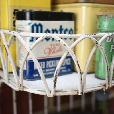 Lot H-4: Vintage Metal Shelves with Vintage Tins