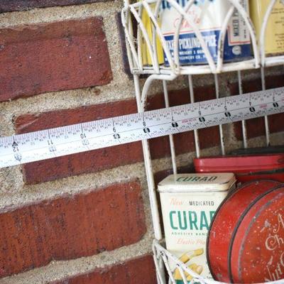Lot H-4: Vintage Metal Shelves with Vintage Tins