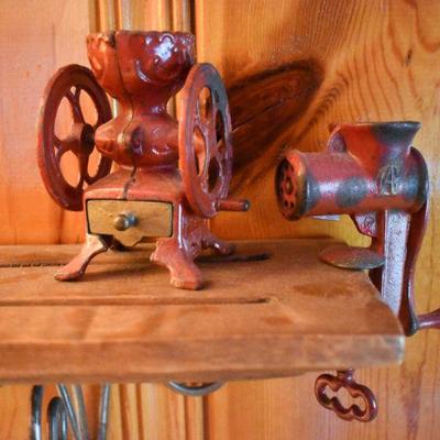 Lot H-13: Vintage Two Miniature Cast Iron Grinders