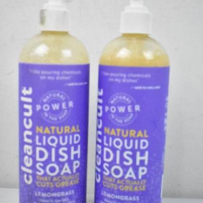 Cleancult Natural Liquid Dish Soap Lemongrass, 2 bottles, 16 oz each - New