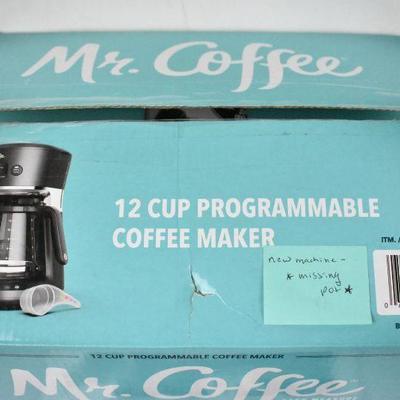Mr Coffee Easy Measure 12 cup Coffee Maker: MISSING POT. Machine is New