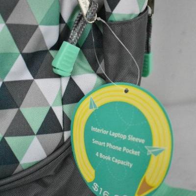 EastSport Backpack, White/Gray/Mint Green Triangles - New
