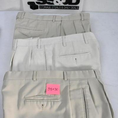 3 pair Men's Tan Pants sz 38x30 Haagar, Nautica, & Puritan