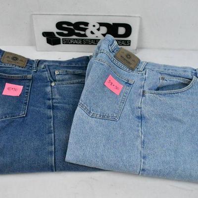 2 Pairs Wrangler Jeans: Dark Wash 40x30 Light Wash 38x30