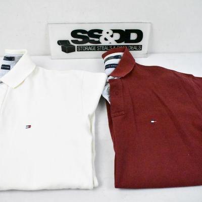 2 Men's Polo Shirts by Tommy Hilfiger, Short Sleeve Size XL: Cream & Maroon