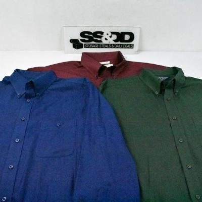 3 Long Sleeve Button Front Shirts, Red, Green & Blue, Men's XL Roundtree & Yorke