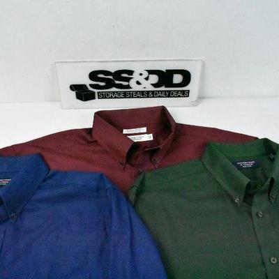 3 Long Sleeve Button Front Shirts, Red, Green & Blue, Men's XL Roundtree & Yorke