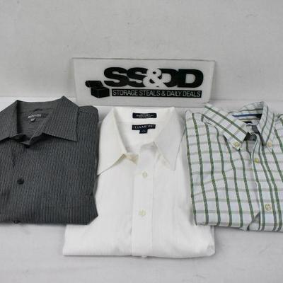 3 Men's Dress Shirts: Gray Striped/White Striped/Green Plaid sz XL