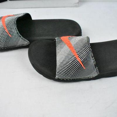Nike Slide-On Shoes, Black & White w/ Orange Swoop, Men's Size 10