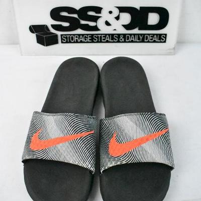 Nike Slide-On Shoes, Black & White w/ Orange Swoop, Men's Size 10