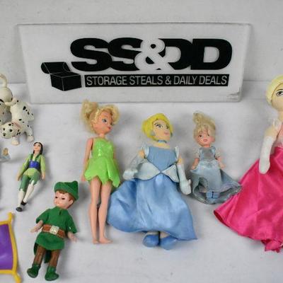 10 Disney Dolls/Toys, Small. Dalmations, Peter Pan/Tinkerbell, Cinderella, etc.