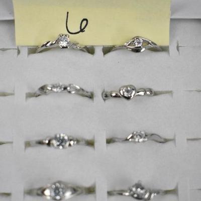 Qty 8 Costume Jewelry Rings Size 6 - All Different - New