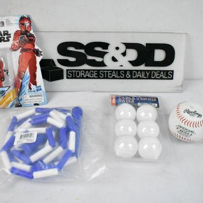 4 pc Misc Toys: Star Wars Figure, Jump Rope, Table Tennis Balls, T-Ball - New