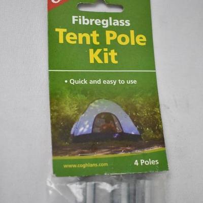 Coghlans Camping Equipment, 2 pc: SMall Funnel & Fiberglass Tent Pole Kit - New
