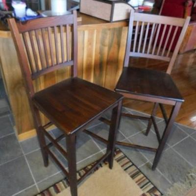 Set of Two Oak Arts and Crafts Solid Wood Bar Stools 