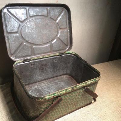 Vintage Green Tin Picnic Basket