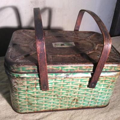 Vintage Green Tin Picnic Basket