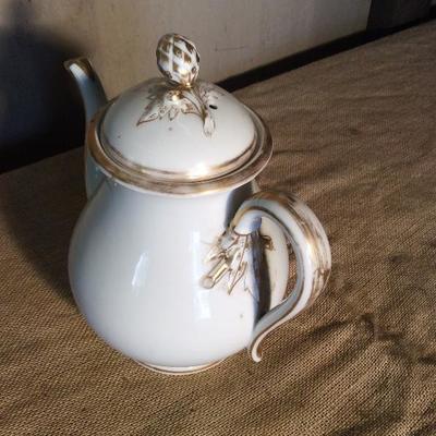 Antique Porcelain Coffee Pot White & Gold