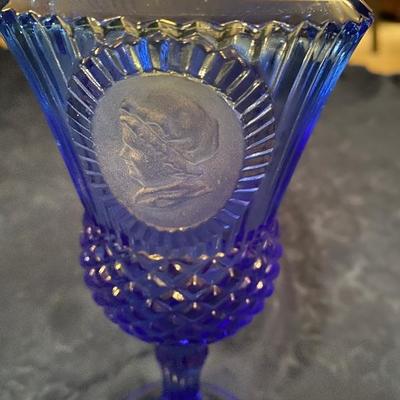 Avon George Washington and Martha blue Fostoria goblet candle holders
