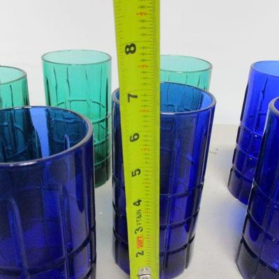 Lot 1 - Anchor Hocking Cobalt Blue & Green Tumbler Glasses