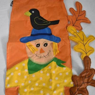 3 Piece Fall Decor: Fake Leaves, Leaf Glass Tray, Scarecrow Flag