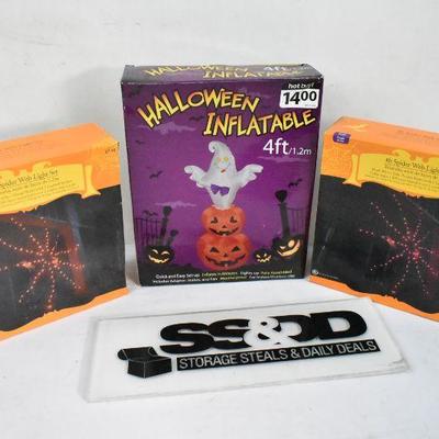 3 Piece Outdoor Halloween Decor: Orange Spider Web, Ghost/Pumpkins, Purple Web