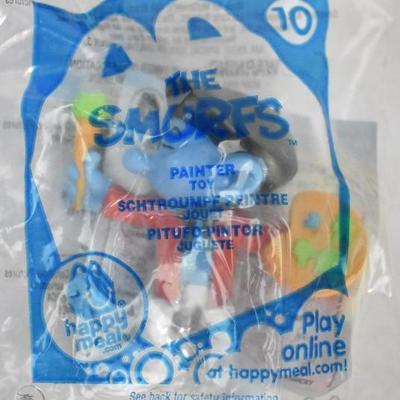 4 Smurfs Happy Meal Toys from 2011 Painter, Chef, Greedy, & Vanity. Sealed - New