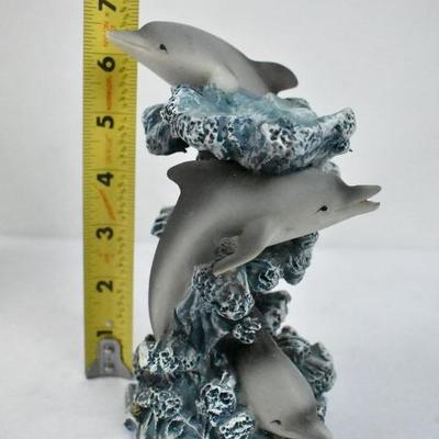 3 pc Dolphin Decor: Water Fountain (untested) Candle Stand, & Clear Ornament