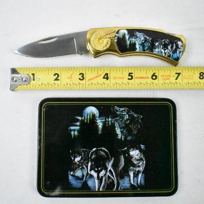 Wildlife Collection Pocket Knife & Tin with Wolves Design