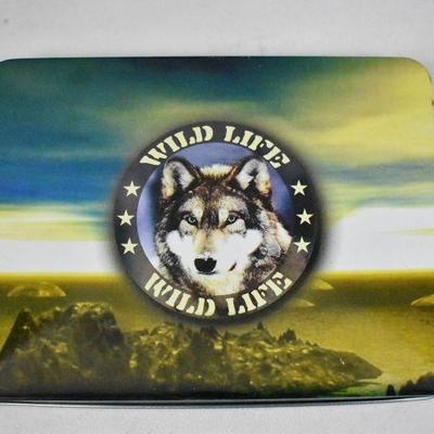 New Win Wildlife Wolves TIn with Pocket Watch, Pocketknife, Keychain