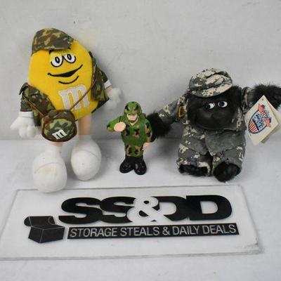 3 pc Armed Forces Toys: Yellow M&M, Plastic Figure, 
