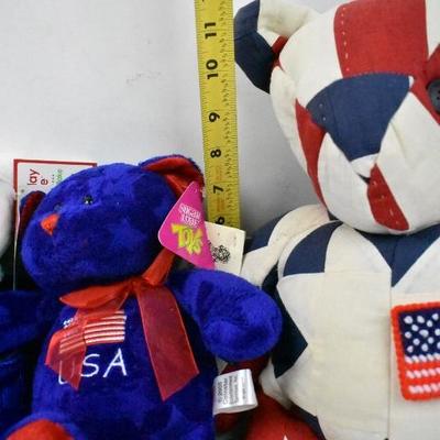Stuffed Animal Teddy Bears (2) Christmas & (2) Patriotic