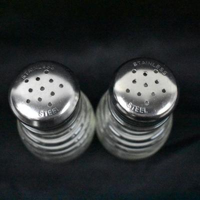 Glass Salt & Pepper Shakers, Beehive Shape 2 oz, with SS Toppers - New