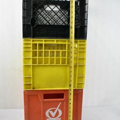 3 Stackable Milk Crates: Black, Yellow, and Orange