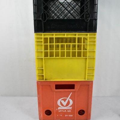 3 Stackable Milk Crates: Black, Yellow, and Orange