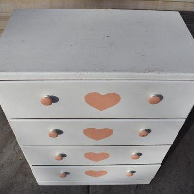 Small 4 Drawer Dresser, Painted White with Peach Hearts