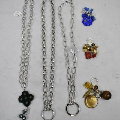 3 Costume Jewelry Necklaces with 3 Interchangeable Charms