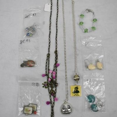 9 Piece Costume Jewelry: 3 Necklaces, 5 Pairs of Earrings, and 1 Bracelet
