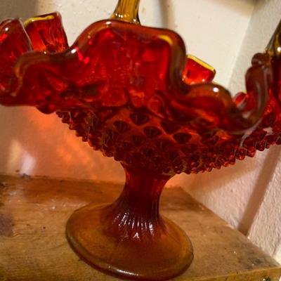 Fenton Hobnail Amberina Glass Basket