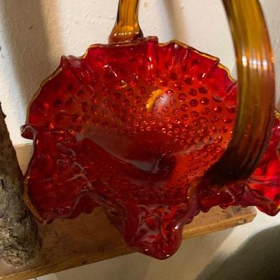 Fenton Hobnail Amberina Glass Basket