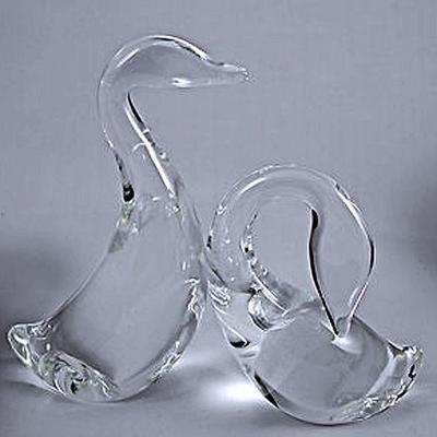 Steuben Glass Goose and Gander Retired pieces #8344 and #8358 Signet Vintage Crystal Art Glass