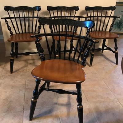 Lot 46 Ethan Allen Black Sunflower Comb Back Chairs