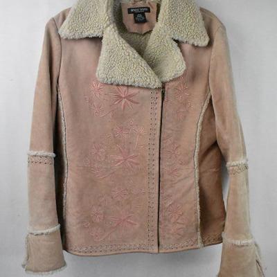 Bisou Bisou Large Dusty Pink & Cream Coat, Genuine Leather