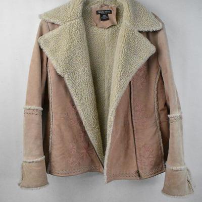 Bisou Bisou Large Dusty Pink & Cream Coat, Genuine Leather