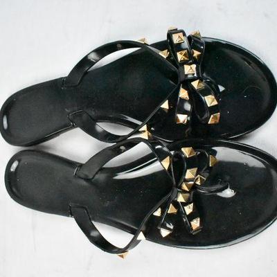 2 Pairs of Flip-Flop Sandals, Blush Pink & Black, Rose Gold Accents, Size 40/9
