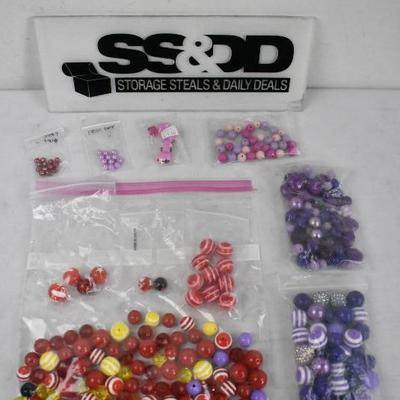 Lot of Chunky Beads for Jewelry Making: Red, Purple, Some Pink & Yellow