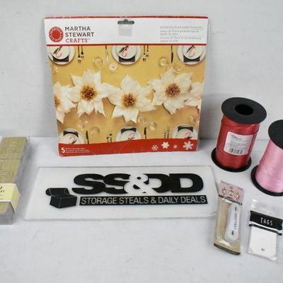 6 Piece Crafting Lot: Paper Flowers Kit, Letters, Elastic, Tags, & Ribbon - New