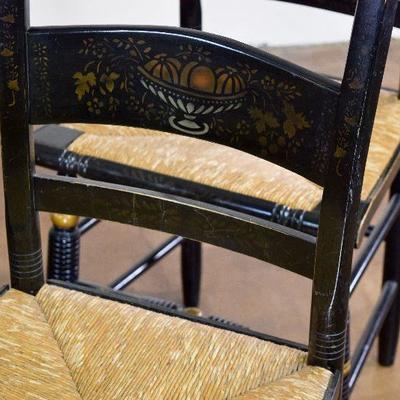 Beautiful Set of 4 Black Chairs with Harvest Themed Painting