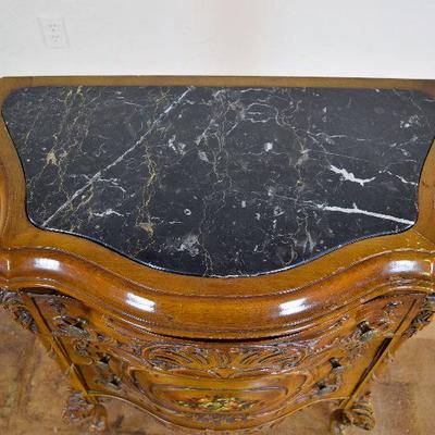 Stunning Carved Wooden Marble Top Chest with Floral Design